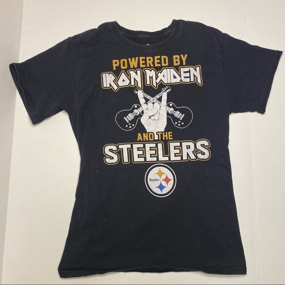 Pittsburgh Steelers X Iron Maiden Vintage T Shirt Rock & Roll Football Gold - Picture 4 of 5